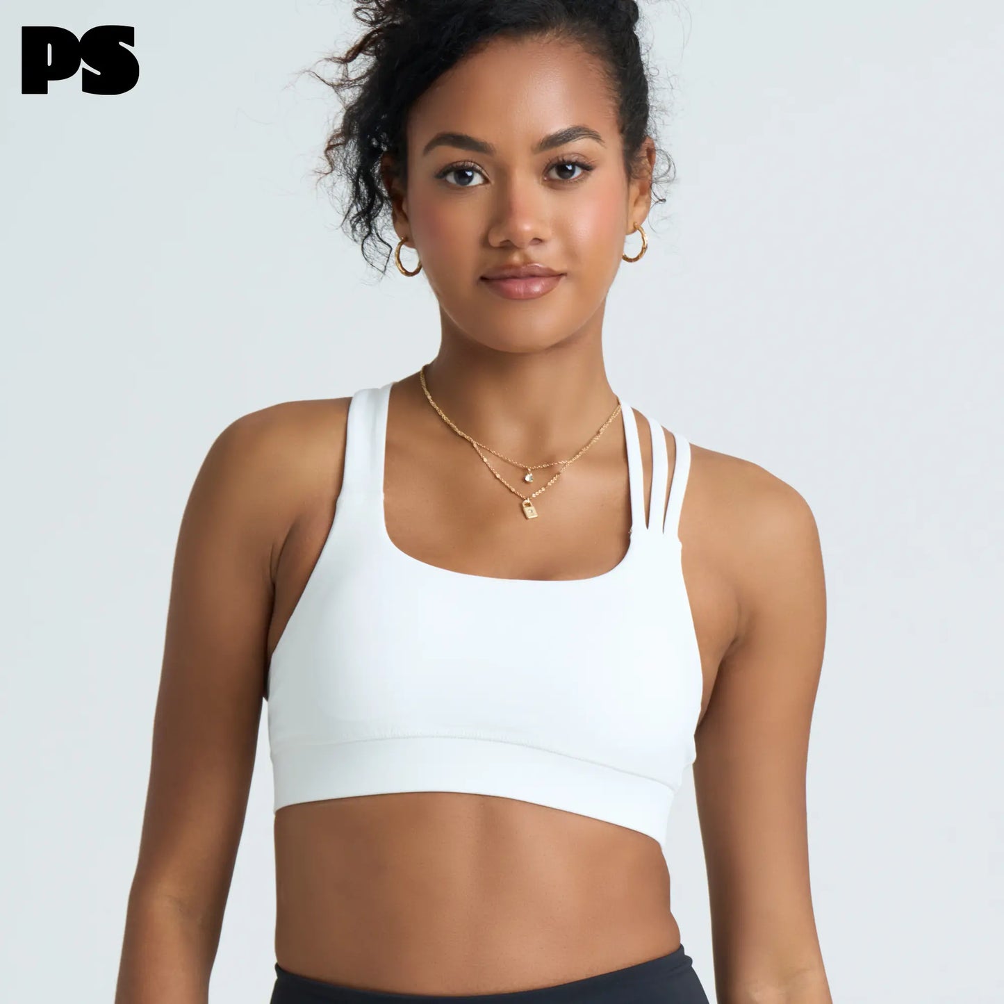 POPSUGAR PS Strappy Sports Bra for Women, Criss-Cross Back Padded Yoga Bra Workout Tops - Medium Support & Removable Cups Yoga Activewear