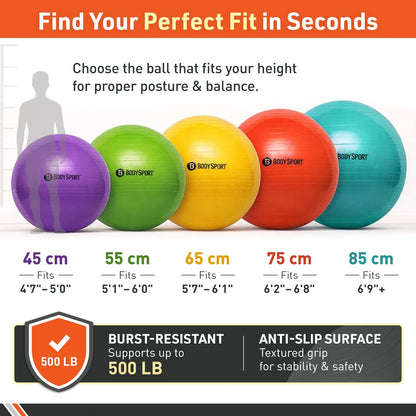 Purple Fitness Ball (45 Cm), Pump & Exercise Guide Included