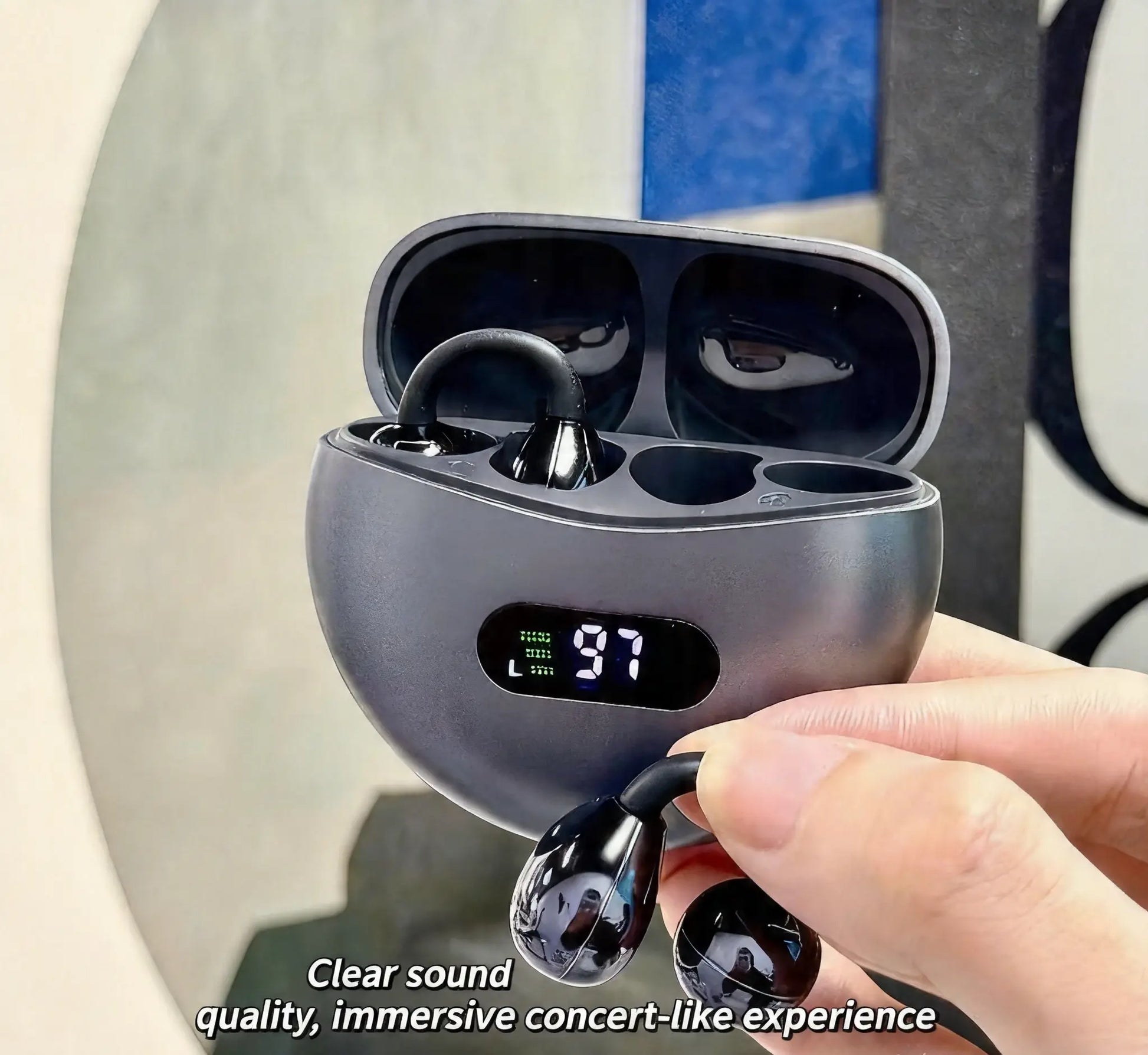 MZYJBL Open-Ear Bluetooth Earbuds, IPX5 Waterproof Chargeable Audio Electronic Headphones with 35Mm Voice Coil, Noise Cancellation, Ultra-Long Battery Life, Wireless Charging, Sweat-Proof for Sports, Fitness Earbuds