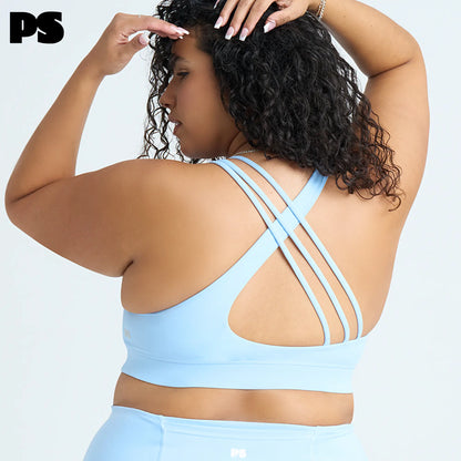 POPSUGAR PS Strappy Sports Bra for Women, Criss-Cross Back Padded Yoga Bra Workout Tops - Medium Support & Removable Cups Yoga Activewear