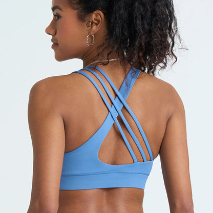POPSUGAR PS Strappy Sports Bra for Women, Criss-Cross Back Padded Yoga Bra Workout Tops - Medium Support & Removable Cups Yoga Activewear