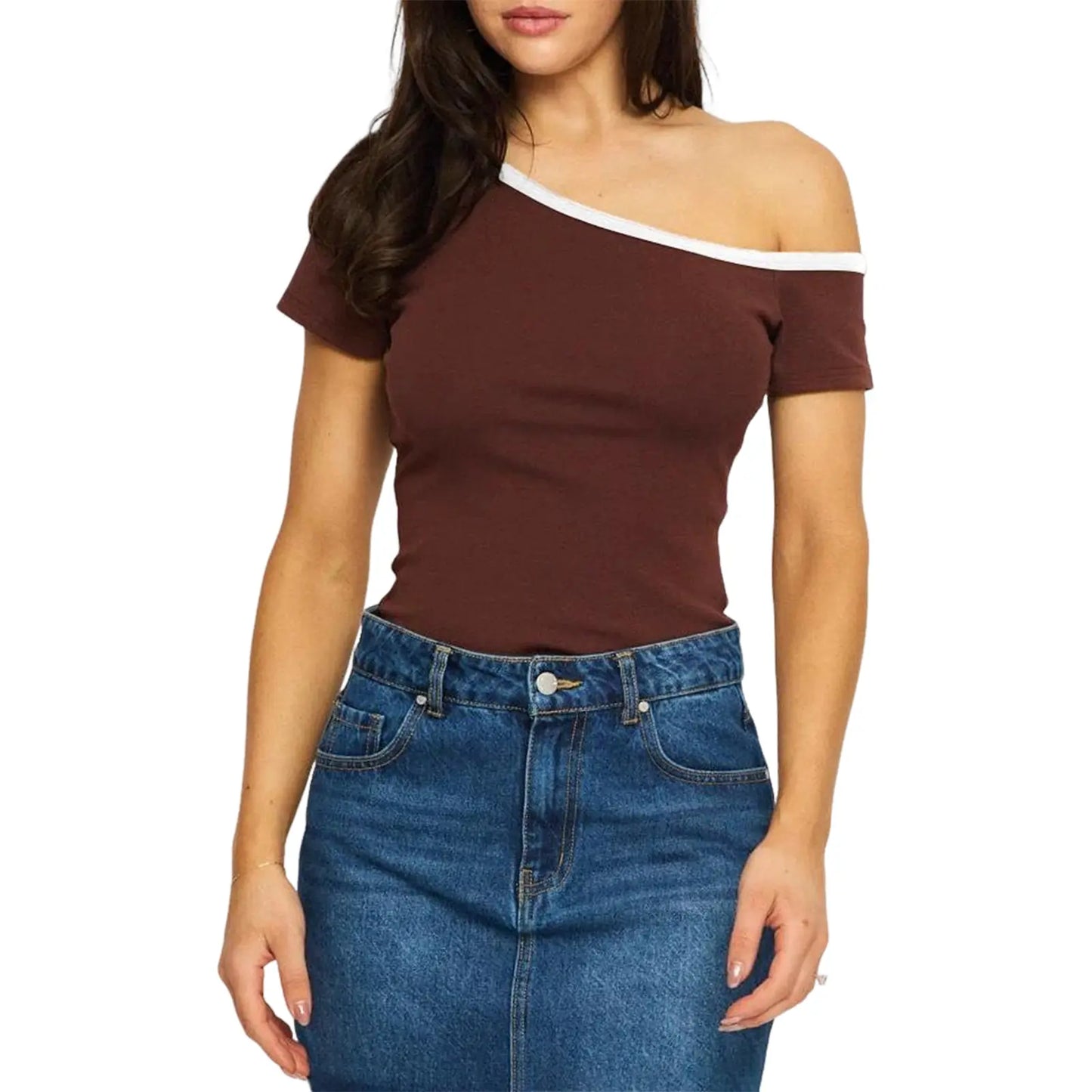 Fisoew Sports 2026 Summer Spring Women'S Off-Shoulder Y2K Yoga Short-Sleeve T-Shirt, High Elasticity, Solid Color, Slim Fit Basic Style, Suitable for Home, Parties, Commuting, Travel,